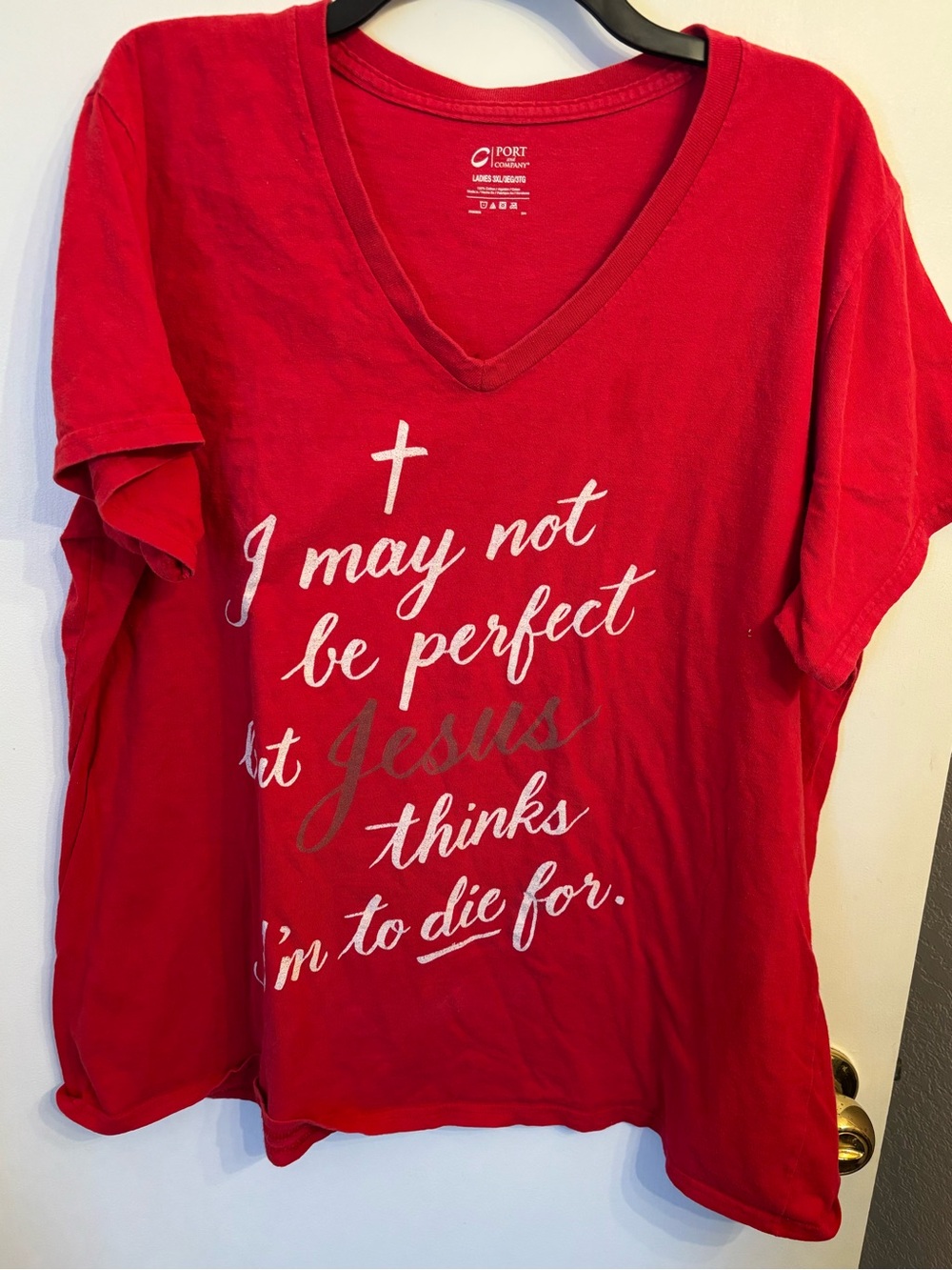 Christian  Red V-Neck Ladies Tee